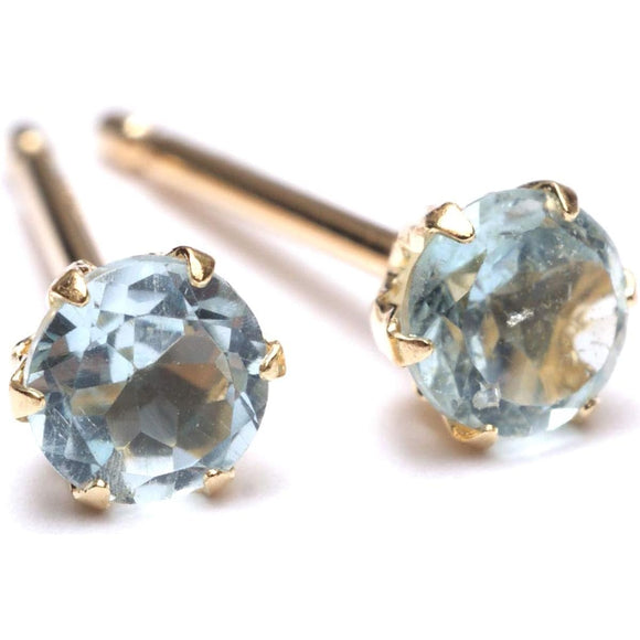 A.UN jewelry Second Earrings Swiss Blue Topaz Birthstone 4mm Thick 12mm Delicate Simple Leave on 18K Gold Allergic to Metal Women's Natural Stone [K18YG Silicone Catch Included]