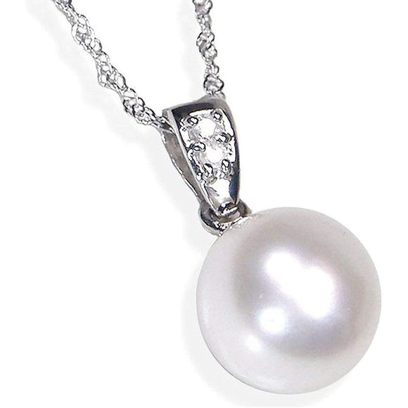 [You and My Jewelry Box] Platinum Frame Genuine Akoya Pearl Pendant Necklace - Domestic Pure Japanese Beads 8.5mm Diamond [Birthstone June] <Made in Japan>