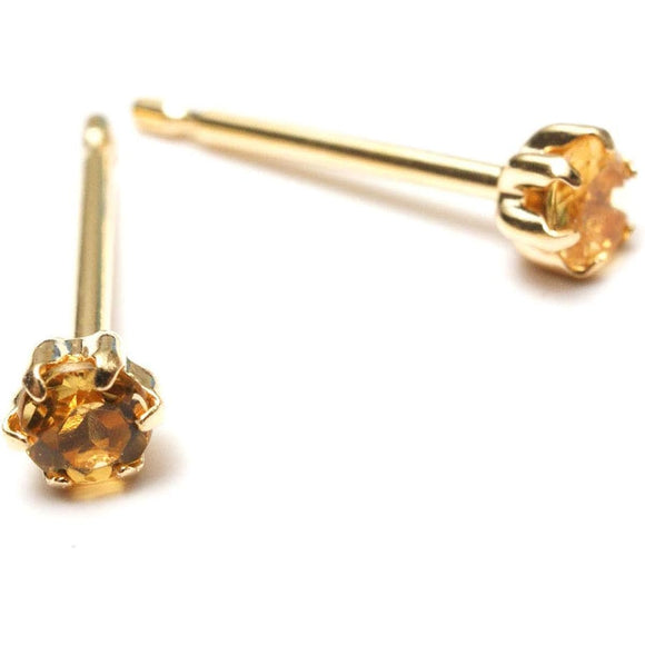A.UN jewelry second earrings 18K citrine 3mm left on metal allergy identified November birthstone ladies [K18YG with silicone catch]