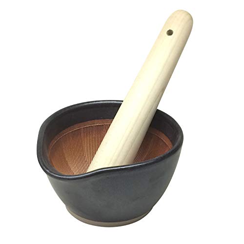 Motoheavy Pottery Mortar, Black, Mat, 4.3 inches (11 cm), Made in Japan, Ishimi Yaki Pottery Pestle Included