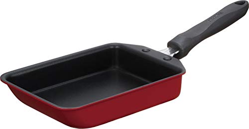 Thermos Frying Pan for Tamagoyaki Red 13 × 18.5cm IH Compatible Durable Coat KFB-013E R