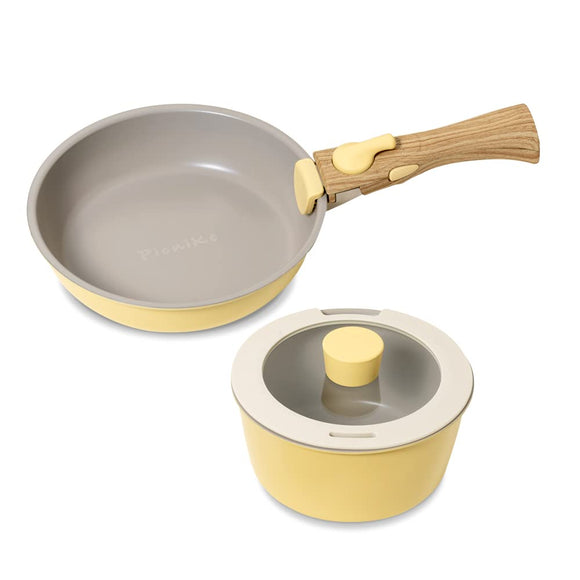PicniKe Pot and Frying Pan for Me, Set of 4, Gas and Induction Compatible, Removable Handle, Fluorine Coating