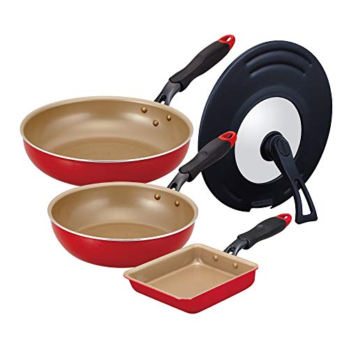 Ever Cook Fry Pan Set 4-piece Set IH Compatible Red 1 Year Warranty Doshisha
