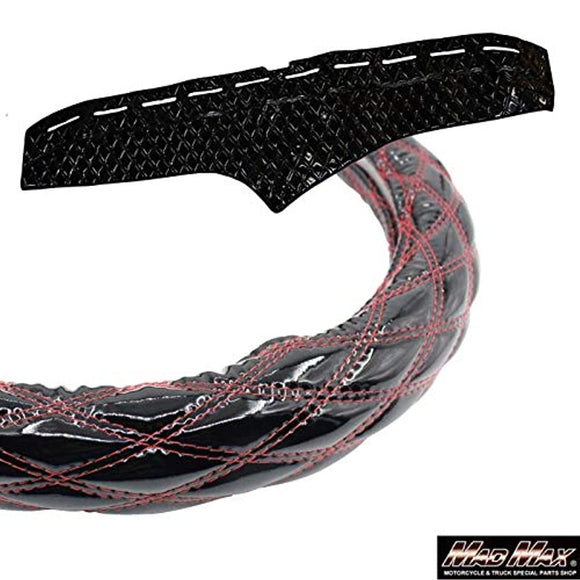 UD Perfect Quon DMS-UD01-2-B124 Steering Wheel Cover Dash Mat Set Double Stitched Glossy Enamel BlackRed Luster