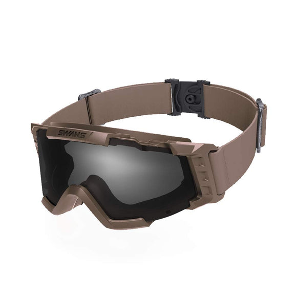 Swans SG-2280 Tactical Goggles, TAN, Smoke Lens, Made in Japan, Bulletproof, Anti-Fog