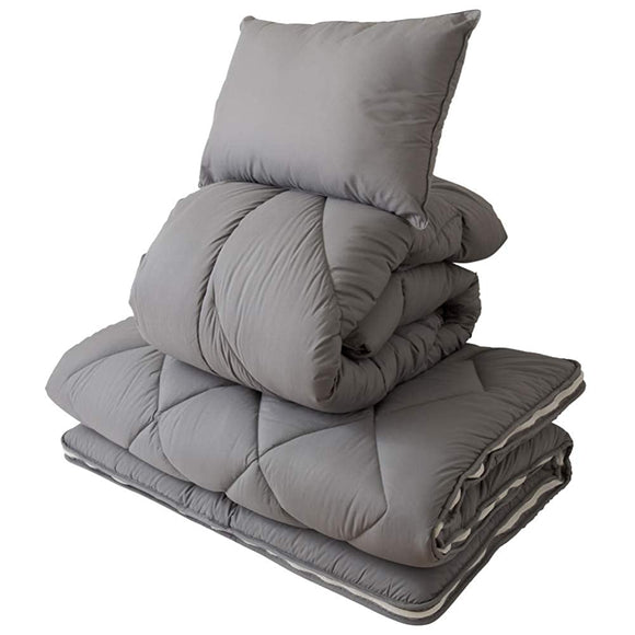 Niceday x Teijin Comfortable & Clean Series 86580113 Comforter 3-Piece Set (Comforter, Mattress, Pillow), Gray, Single, Dust Mite Resistant, Odor Resistant, Antibacterial, Uses 100% Cotton, New Life,