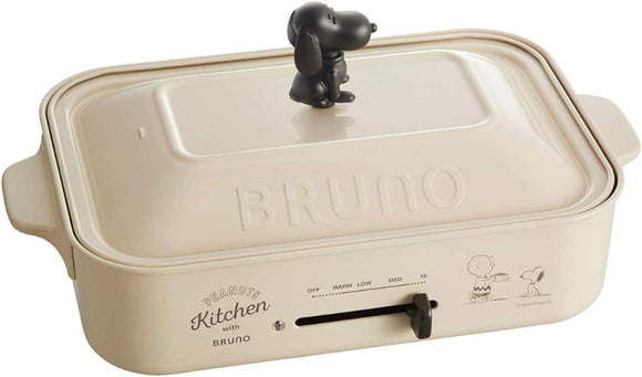 Bruno BOE070-ECRU Compact Hot Plate, Snoopy Knob, 3 Types (Takoyaki, Flat Surface, Multi)