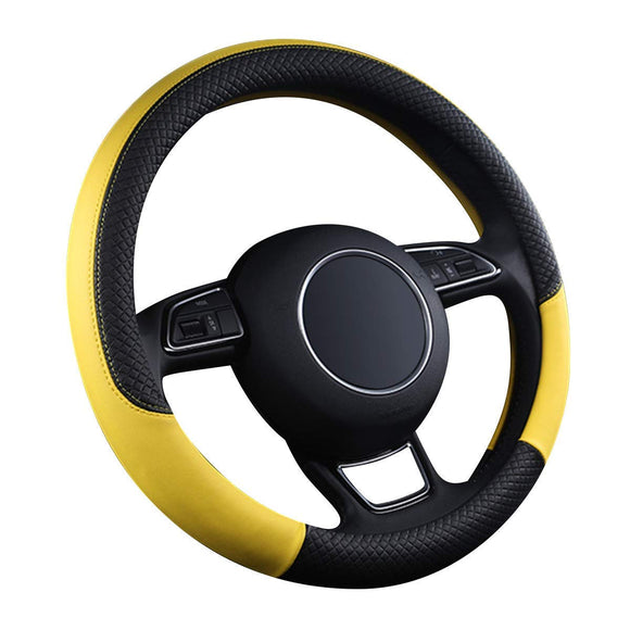 MaximasElect Steering Wheel Cover, Yellow (Size S, 14.4-14.9 Inches (36.5-37.9 cm), Light Cars, Genuine Leather, Grip, Stylist, PLEASANT TEXTURE