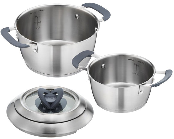 Tefal C815S2 Deep Pan 2-Piece Set, 6.3 inches (16 cm), 7.9 inches (20 cm), Stainless Steel, Induction Compatible, Ovation, Fixed Handle