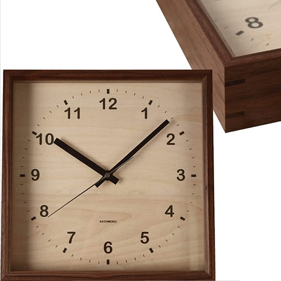 KATOMOKU muku square clock km-38B Wood Walnut Wall Clock Continuous Second Hand (Quartz Clock)