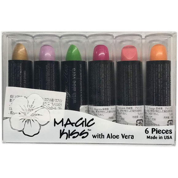 [terry_and_jun] Magic Kiss Aloe Vera Non-falling Lipstick Hawaii Classic Souvenir Set of 6 in Case (Multicolor 5)