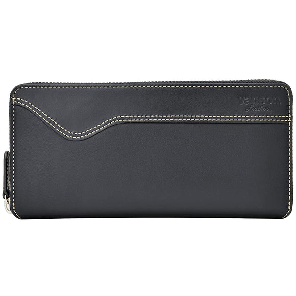 Vanson VP-115-10 Men's Long Wallet, TOCHIGI LEATHER, Genuine Leather, Made in Japan, Black