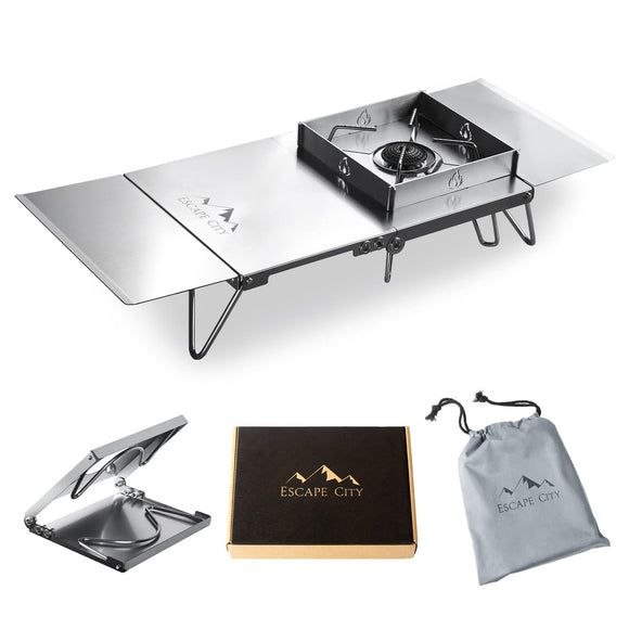 Heat Shield Table, Heat Shield Plate, Single Burner Table, Lightweight, Foldable, Stainless Steel, Camping Equipment, Soto, SOTO ST-310/ ST-330, Iwatani Trangia, Compatible with 4 Types of Burners, Storage Bag and Extension Plate Included