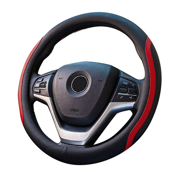 Linxas Steering Wheel Cover, Light Car, Steering Cover, Passenger Car, Normal Car, O-Shape, S Size, All Seasons, Stylish, Black x Red