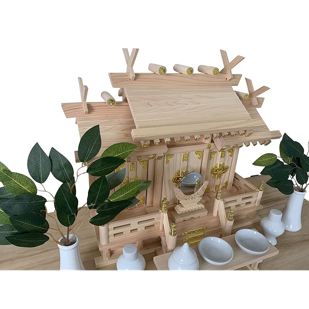Kamidana no Sato Shinto Shelf Set, 3 Shrines with Shinto Tools, Roofin