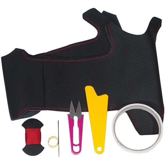 TRICOLOLE EX BS JADE, BLACK LEATHER X Red Stitching, 1H-30, DIY Steering Genuine Leather Replacement Kit 1BS1H30B2B1R