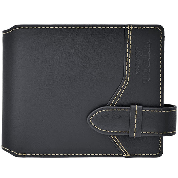 Vanson VP-115-12 Men's Bi-Fold Wallet, TOCHIGI LEATHER, Genuine Leather, Made in Japan, Black