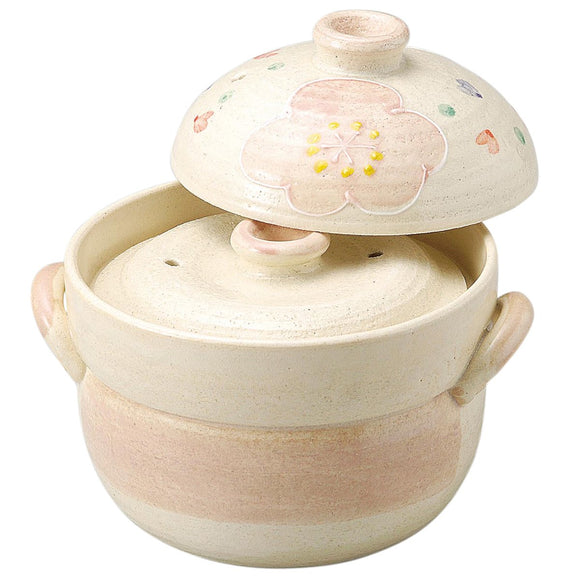 Sanko 14636 Banko Ware Rice Pot, Pink Flower Pattern, 2 Serves and Double Lid