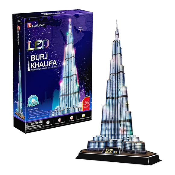 Cubicfun Luge Khalifa L133h Cubic Fan with LED, World Architecture, Craft Kit, Papercraft, Model, No Tools Required, 3D Puzzle, Assembly Time, 4 Hours