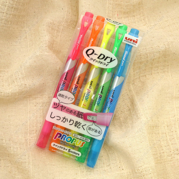Mitsubishi Pencil Fluorescent Pen, Propus Window, 5 Colors, Quick Dry
