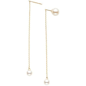 [Vendome Aoyama] Earrings K10 Yellow Gold Freshwater Pearl Double Catch Chain AJVA2261 PF