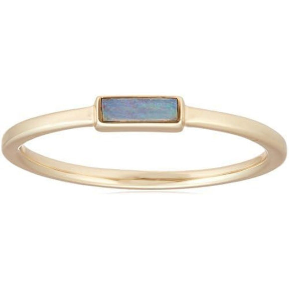 [SOWI] Opal Ring (K10 / Size 9 / Gold) Elegant, Delicate, Small, Natural Stone, Birthstone, Gift (Aurora-like colors for beautiful fingertips) 309R0142 (#9)