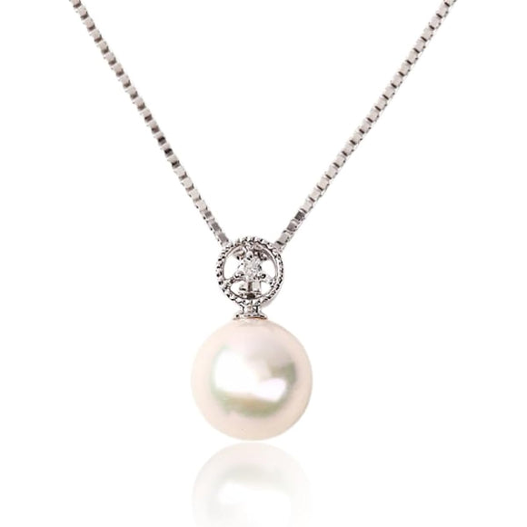 OKKO Pearl Diamond Necklace Single Diamond Natural Diamond Akoya Genuine Pearl Women's Gift Mother's Day 45cm Silver 925 0.02ct 8mm