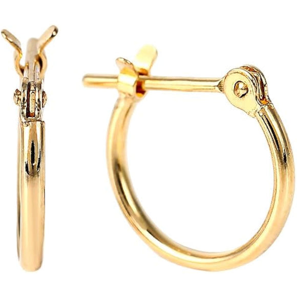 OKKO Hoop earrings, small foldable post, made in Japan, catchless, one-touch gift, Mother's Day, sorry for being late, K18 Yellow Gold, Platinum 900 2mm x 15mm/K18 Yellow Gold