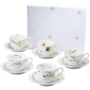 Narumi 40912-32953AZ Cup and Saucer Set, 9.2 fl oz (260 cc), Green, Floral Pattern, Set of 5