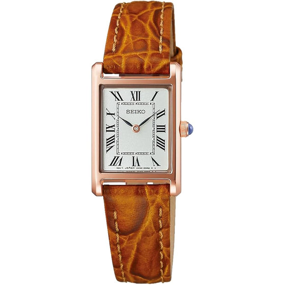 [Seiko Watch] Selection Nano Universe Collaboration Ladies Vintage Style SSEH002, Case: Pink Gold, Dial: Silver, Band: Light Brown, Square Quartz (Battery)