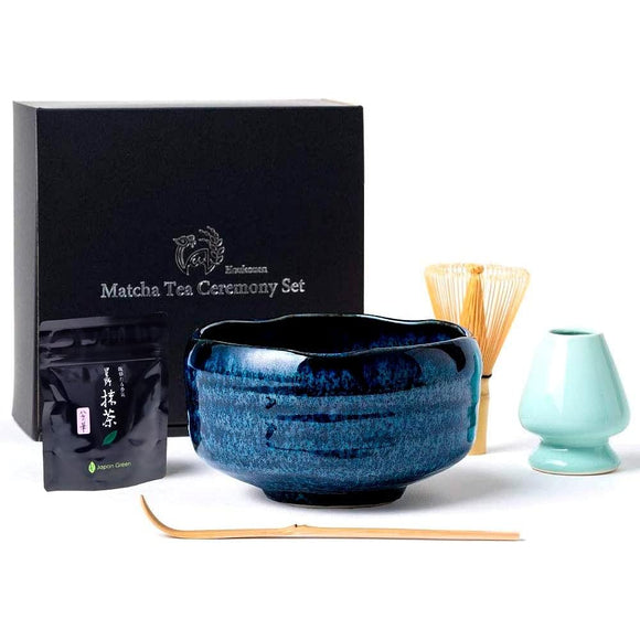Houkouen Matcha Tea Ceremony Set, 5 Pcs (Hoshinoen Matcha Green Tea, Matcha Tea Bowl, Matcha Whisk, Whisk Rest, Tea Spoon)