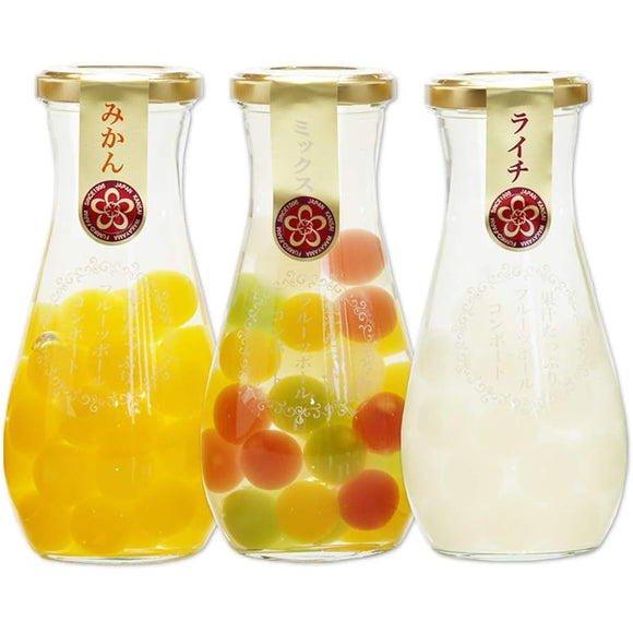 Fumiko Plantation Fruit Jelly Ball Compote, 3 Piece Set (Mikan Oranges, Mix, Lychee) Family Celebration, Petite Gift (10592) (Normal)
