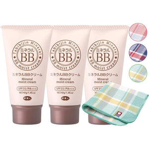 Azuma Shoji Mineral BB Cream Tabibijin SPF35/PA+++ 40g x 3 bottles set [Imabari towel handkerchief included] (check pattern)