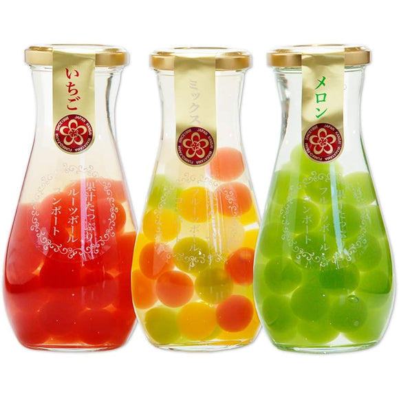 Fumiko Farm Mother's Day Gift, Plenty of Fruit Juice, Fruit Jelly Ball Compote, Set of 3 (Strawberry, Mix, Melon), Family Celebration, Petite Gift, Children (10591) (Normal)