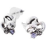 [White Clover] Kuromi Earrings Silver 925 Cubic Zirconia Oxidized Heart Flower KUROMI Sanrio Characters SAKU-P005