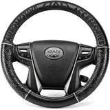 Garson D.A.D HA245-01 Steering Wheel Cover, Royal Steering Cover, Embroidered Black, Monogram Leather, Size S