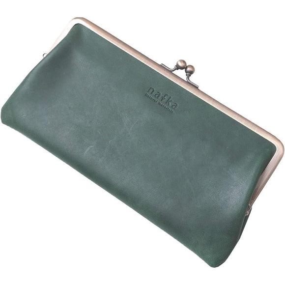 Nafka nafka Women's Long Wallet, Genuine Leather, Mostro Leather, Thin Gusset, Clasp Wallet, Made in Japan NFK-72004 Green