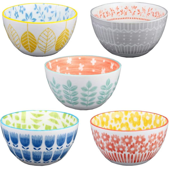 irodori Specialty Tableware and Miscellaneous Goods Shop Mino Ware Scandinavian Flower Bowl, Set of 5 Patterns, Tableware, Botanical/Flowers, Made in Japan, Diameter 4.9 inches (12.5 cm)