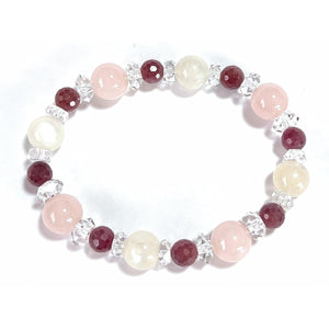 [Malline Marine] Natural Stone Power Stone Bracelet Ruby Madagascar Rose Quartz Moonstone Natural Crystal: Approx. 16.5~17cm Made in Japan