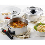 Yoshikawa YJ2293 Pot Set, Made in Japan, Removable Handle, 3 Pieces, 5.5 6.3 7.1 inches (14 16 18 cm), Stainless Steel, Going Good, Resin Lid, Silver