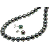 Pearl Necklace Long [Made in Japan Flower Pearl] Large Magnetic Pearl Necklace [Selectable Pearl Earrings Set] Pearl 9mm Wedding Ceremony Graduation Ceremony Entrance Ceremony Accessory [Matsuyo Flower Pearl] Length: 50cm Color: Gray set: earrings