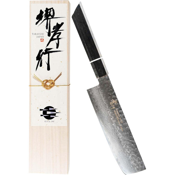 Takayuki Sakai Senkuro Damascus Nakiri Knife, 6.3 inches (160 mm), V Gold No. 10 vg10, 33 Layers Hammered, Oak Lacquer Pattern