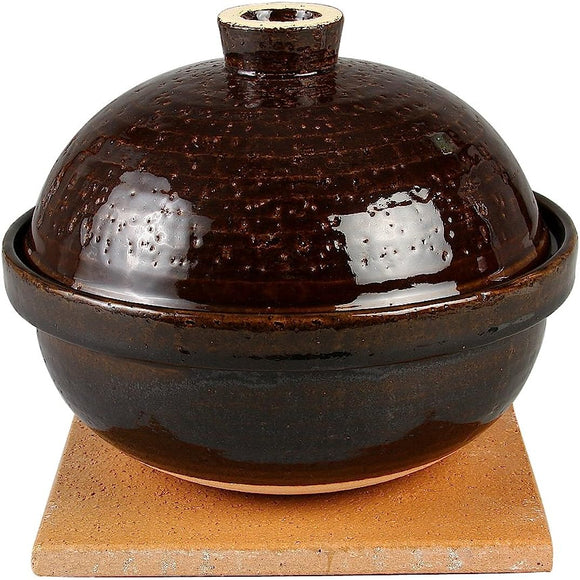 Haseen CT-43 Smoked Earthenware Pot, Small, 9.1 inches (23 cm), For Direct Fire, Black, Iga Ware Made in Japan, Cherry Blossom Chip, Pot Pad & Recipe Included
