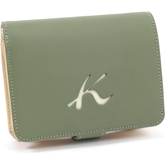 Kitamura Bifold Wallet Unique Texture Made of Natural Materials PH0334 Women's Khaki/Ivory Stitch Green 33911