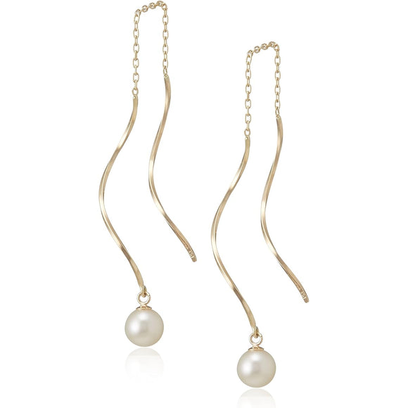 [VA Vendome Aoyama] K10YG Freshwater Pearl Wave Chain Earrings GJVA0189 PF