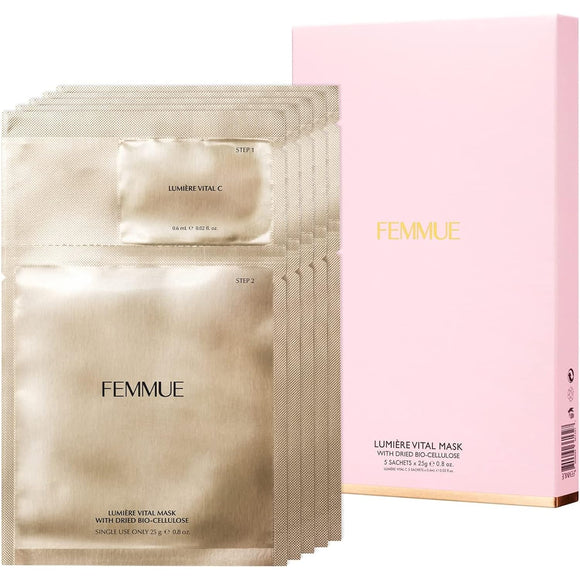 FEMMUE Lumiere Vital Mask, Intensive Care, Face Pack, Individual Packaging, Moisturizing, Japanese Genuine Product, 0.8 fl oz (25 ml) x 5 Sheets