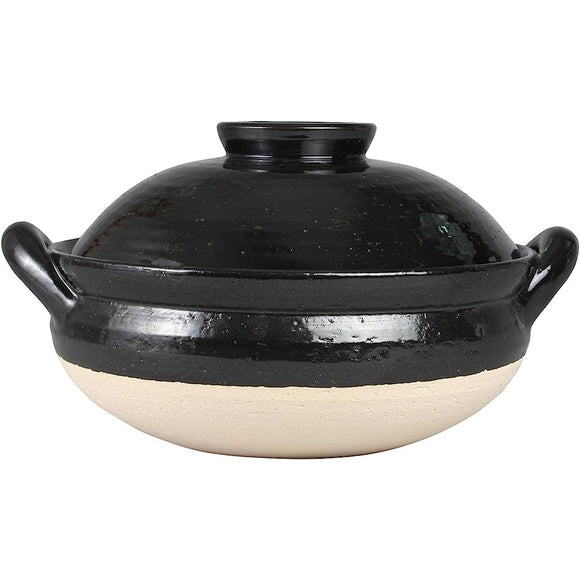 Haseen ZW-18 Earthenware Pot, Healthy Steamed Pot, Large, 12.2 inches (31 cm), 10.1 fl oz (3,000 ml), For 3-5 People, Direct Fire, Black, Iga Ware Made in Japan