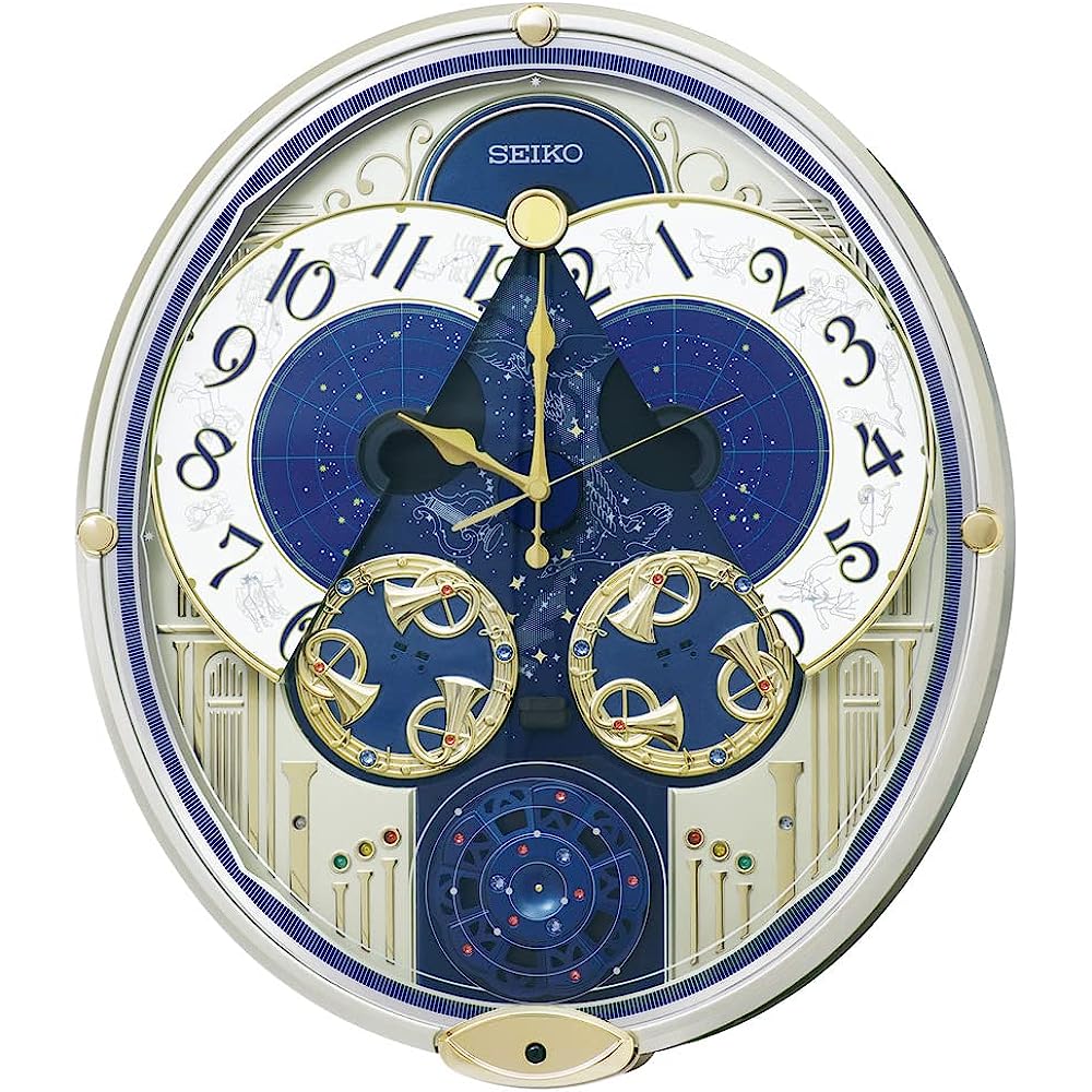 Seiko RE582G Wall Clock, Karakuri Clock, Radio, Light Gold