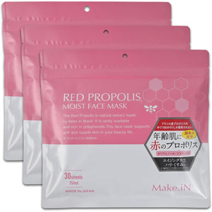 RED PROPOLIS MOIST FACE MASK Red Propolis Moist Face Mask 30 sheets Make.iN Pack Made in Japan Moisturizing Home Esthetic Sheet Mask Moisturizing Skin Care (30 sheets x 3)