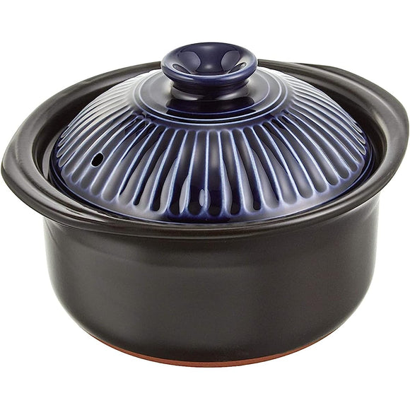 Ginpo Pottery Chrysanthemum Rice Earthenware Pot, Banko Ware (3 Cups, Cooking, Lapis, Double Lid), Earthenware Pot, Rice Cooking